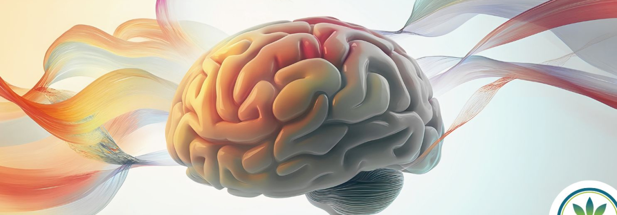 Drawing of a brain with colourful smoke coming out