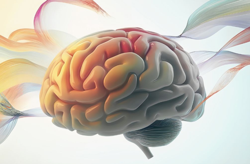 Drawing of a brain with colourful smoke coming out