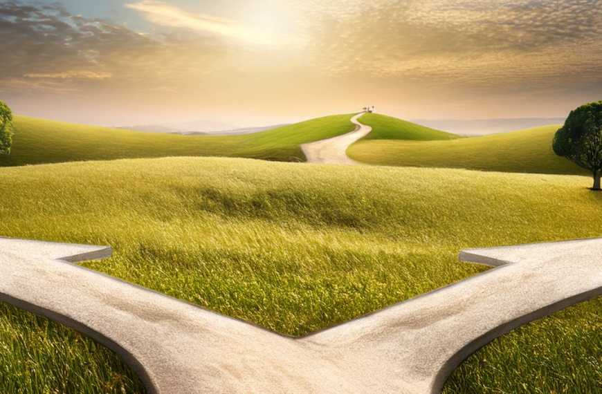 Drawing of a crossroad going either left or right