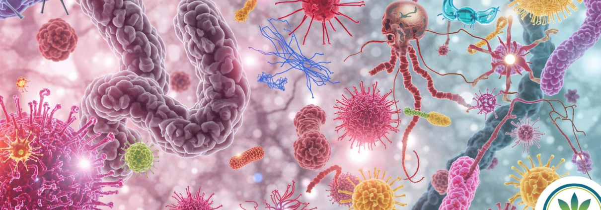 Microbes in various colours and shapes