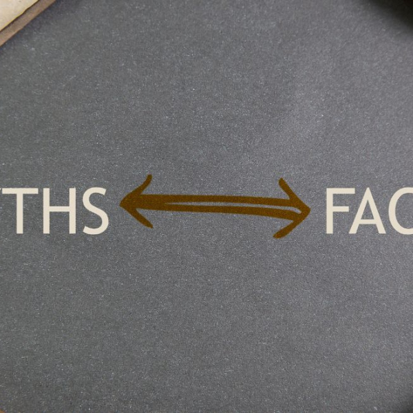 Paper ripped open to show MYTHS and FACTS