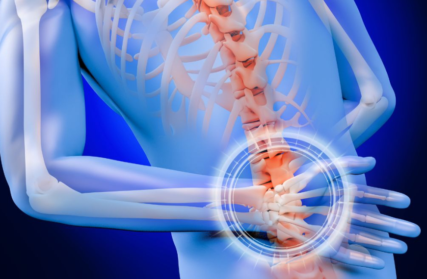 Drawing of a skeleton holding its tailbone in pain