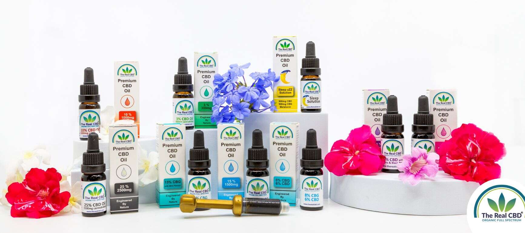 A ray of different CBD oils on display