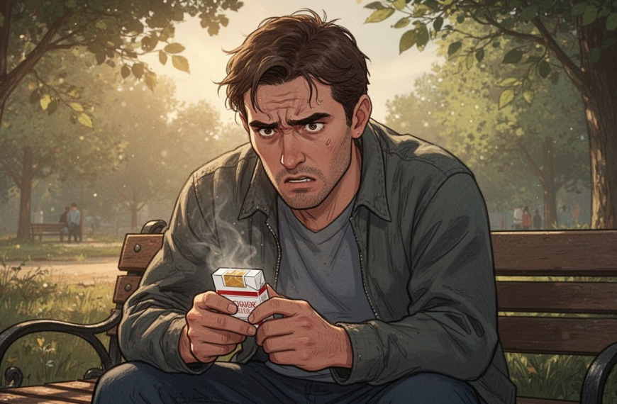 Man sitting on a bench trying to quit smoking