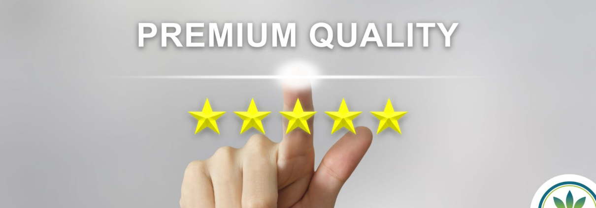 Finger touching a 5 star review on Premium Quality