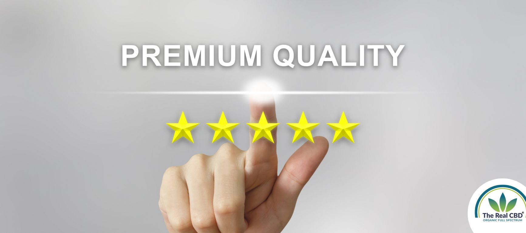 Finger touching a 5 star review on Premium Quality