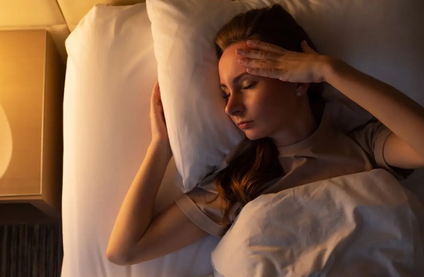 Woman laying in bed trying to sleep