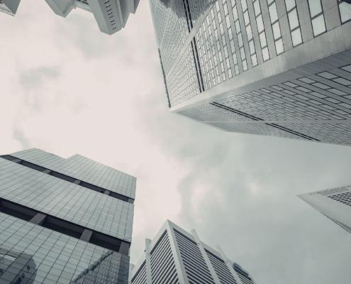 Skyscrapers seem from street view