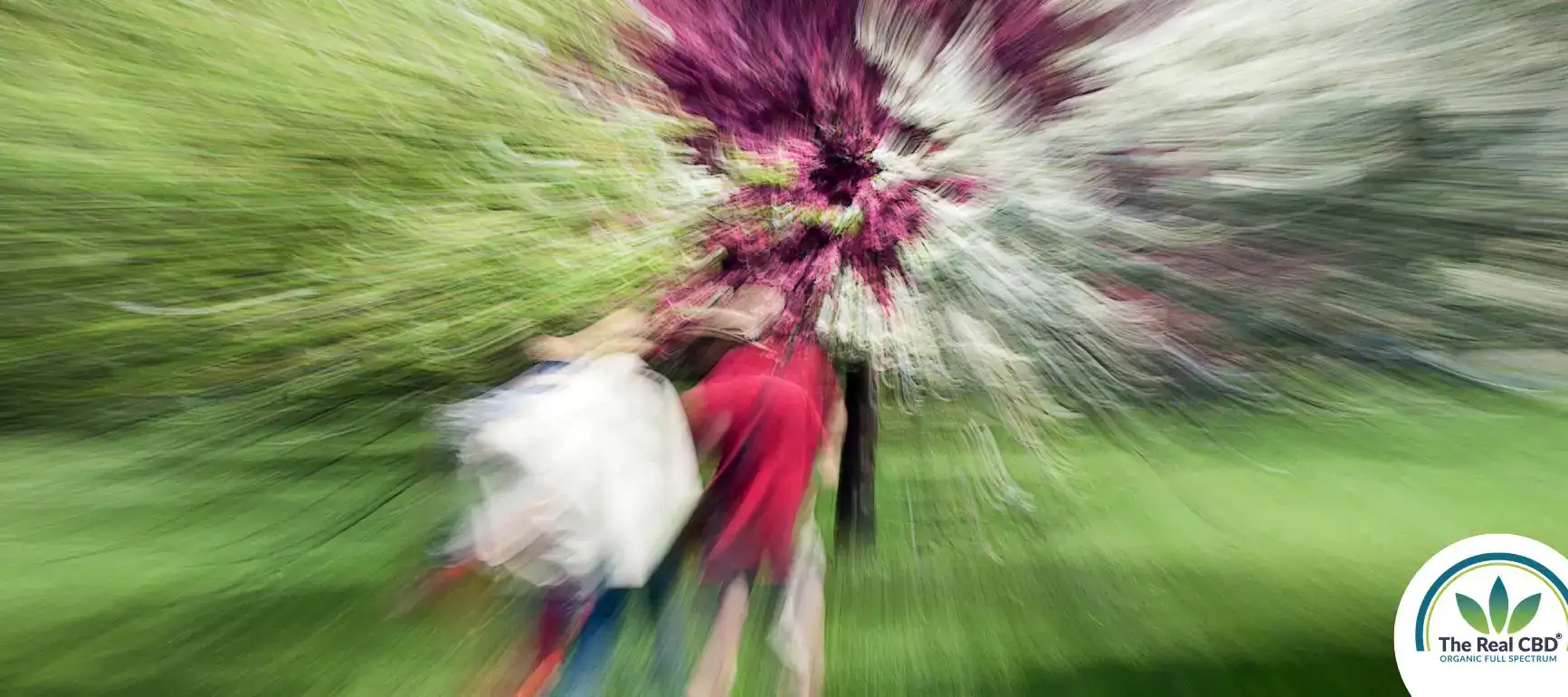 Blurry tunnel vision of two people walking in the forrest