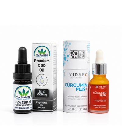 a 25% CBD oil with Vidafy curcumin bottle